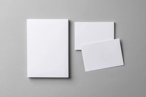 Business mock up cards with copy space on grey — Stock Photo, Image