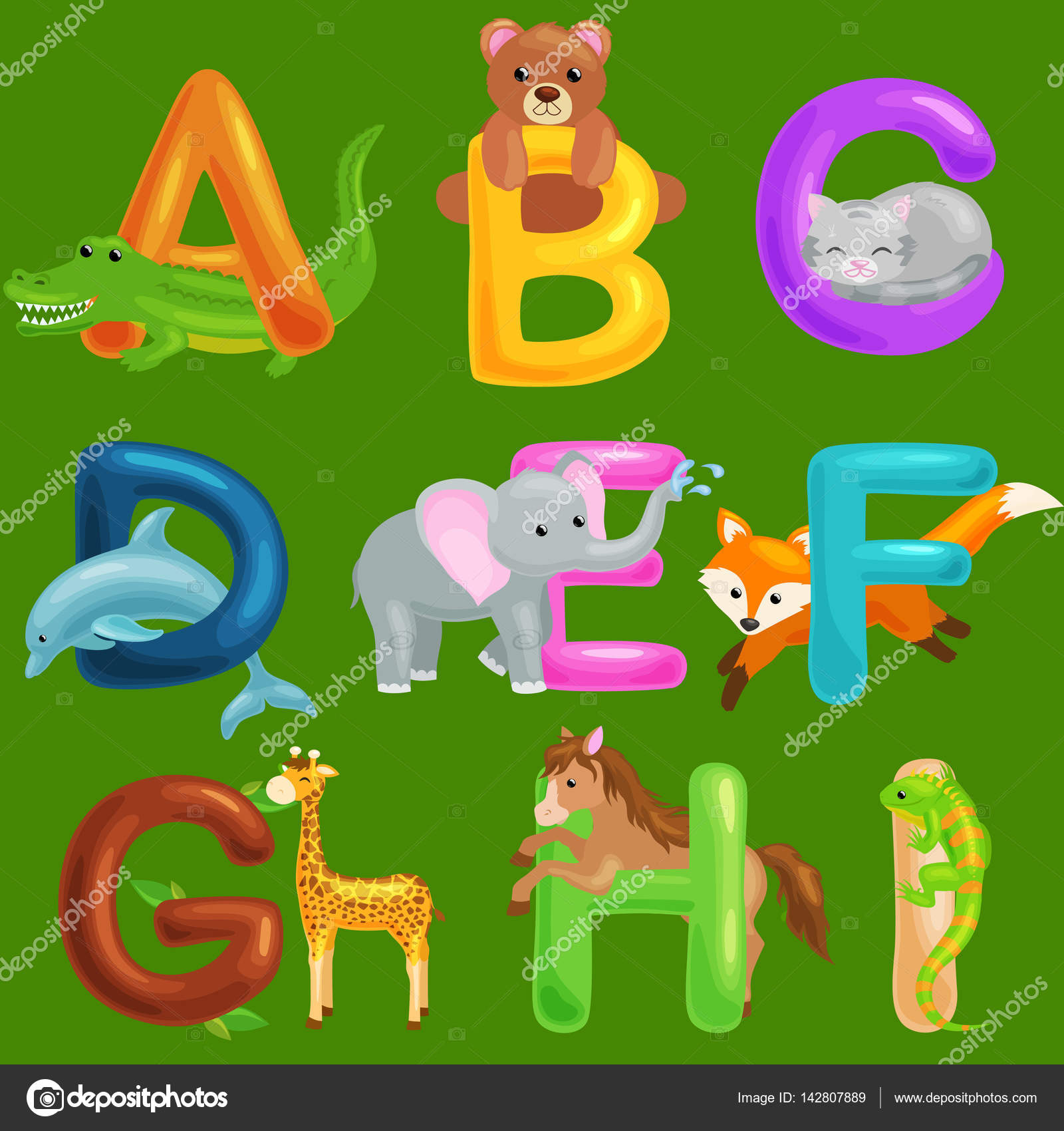 Set of animals alphabet for kids fish letters, cartoon fun abc