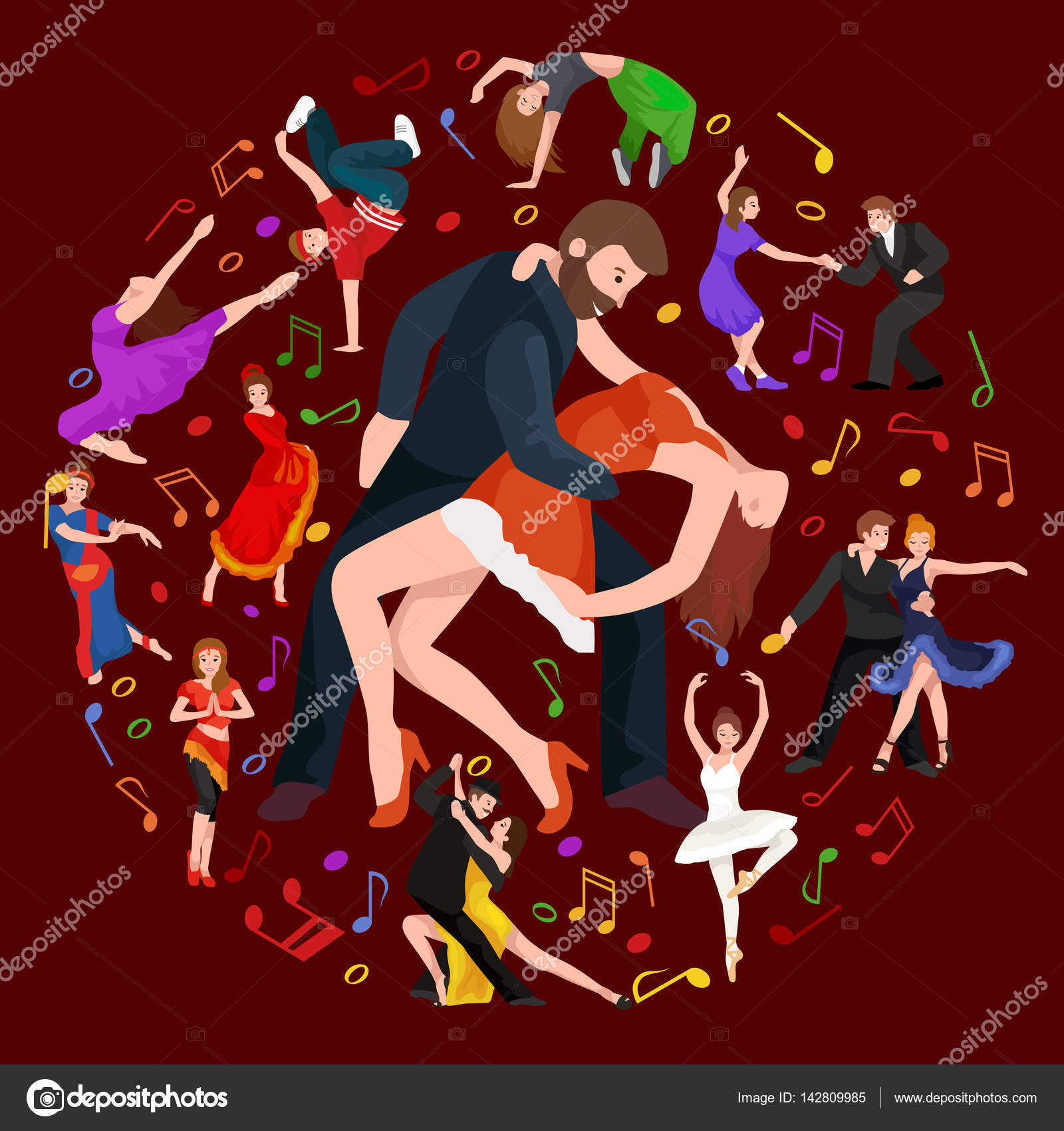 Group of dancing people, yong happy man and woman dance together in a ...