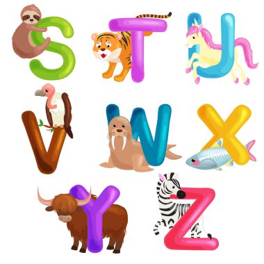 hayvanlar alfabe abc eğitim okul öncesi çocuklar için ayarla.