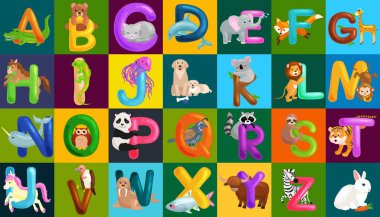 hayvanlar alfabe abc eğitim okul öncesi çocuklar için ayarla.