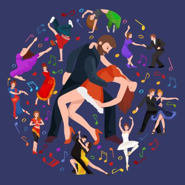 Vector illustration of couple dancing modern dance, Partners  bachata clipart