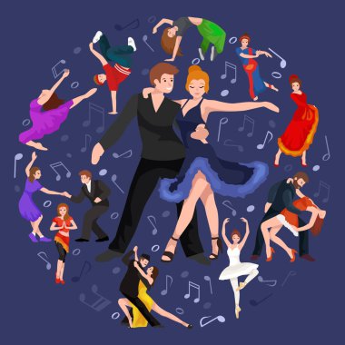 Mutlu beyaz simgesi piktogram, adam ve kadın elbiseli tutkuyla dans Salsa dansçıları çift izole