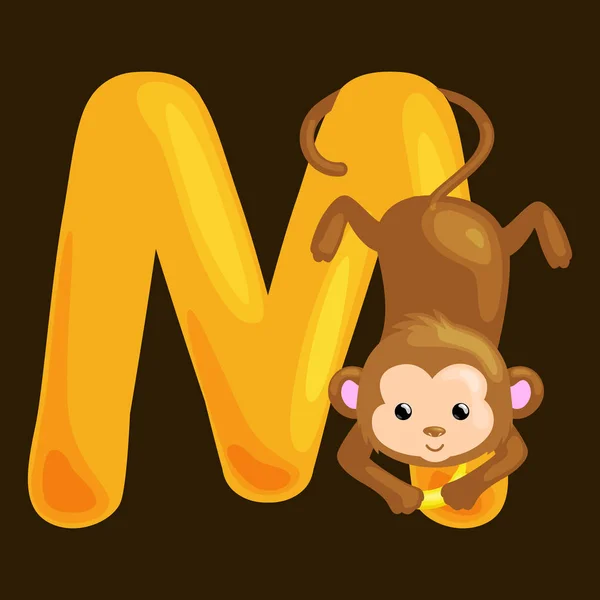 为学龄前孩子 abc 教育动物猴子带字母 M. — 图库矢量图片