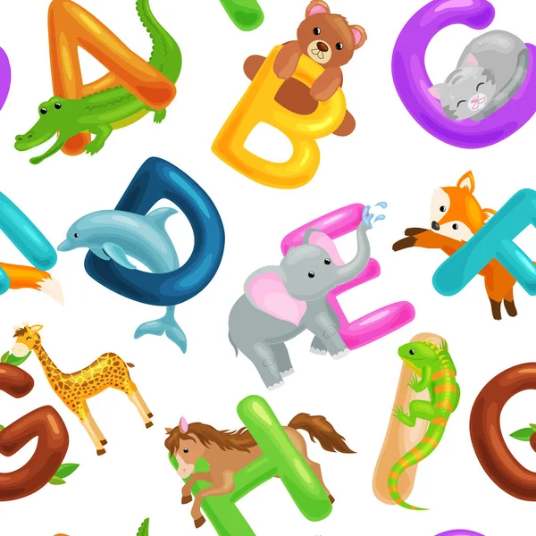 Modèle alphabet animaux sans couture pour les enfants abc éducation à l'école maternelle . — Image vectorielle