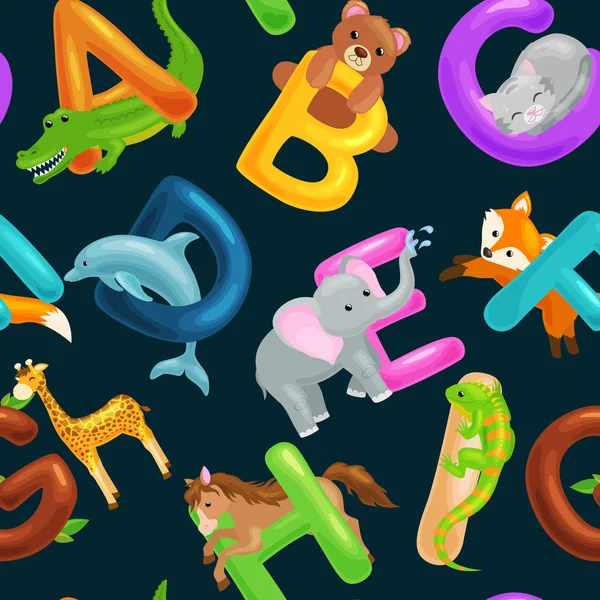 Sömlös djur alfabetet mönster för barn abc utbildning i förskolan. — Stock vektor