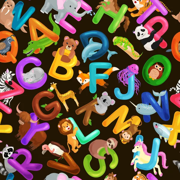 Seamless mönster djur alfabetet för barn abc utbildning i förskolan. — Stock vektor