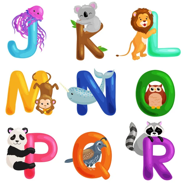 Animales alfabeto conjunto para niños abc educación en preescolar . — Vector de stock