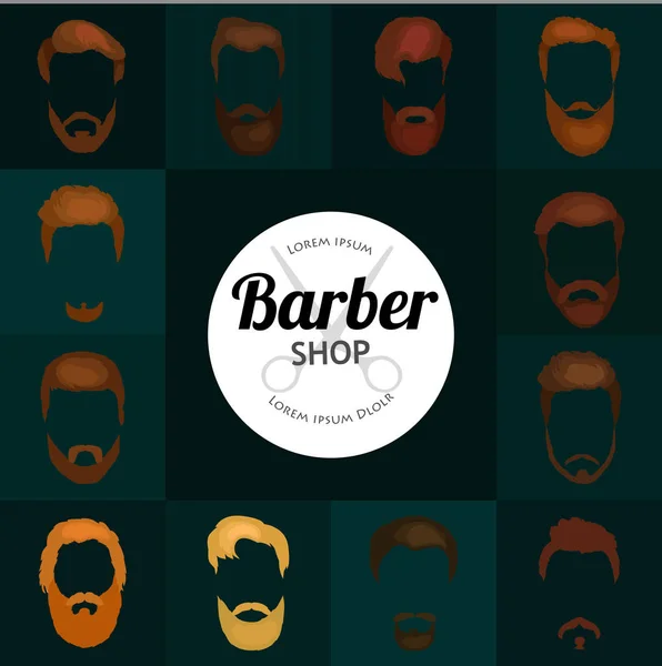 Barbeiro loja ou cabeleireiro conjunto de fundo com tesoura de cabeleireiro, escova de barbear, navalha, pente para homem salão de beleza vetor ilustração — Vetor de Stock