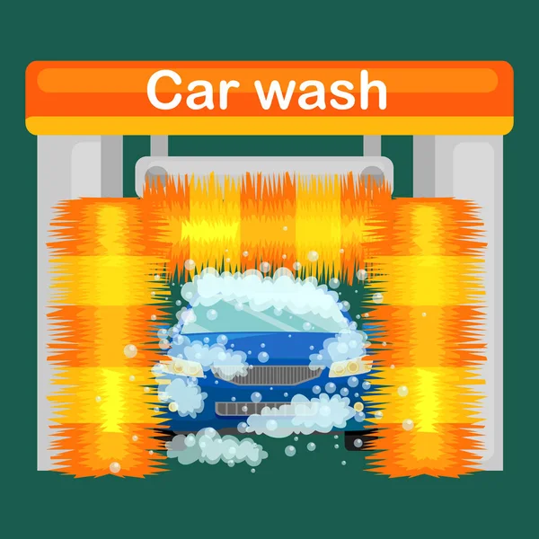 Autowäsche, Autoreinigung mit Wasser und Seife — Stockvektor