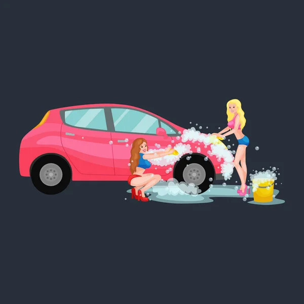 自动清洗用水和肥皂洗车服务 — 图库矢量图片