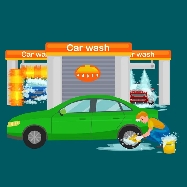洗車サービスが自動的に石鹸と水で洗浄 — ストックベクタ