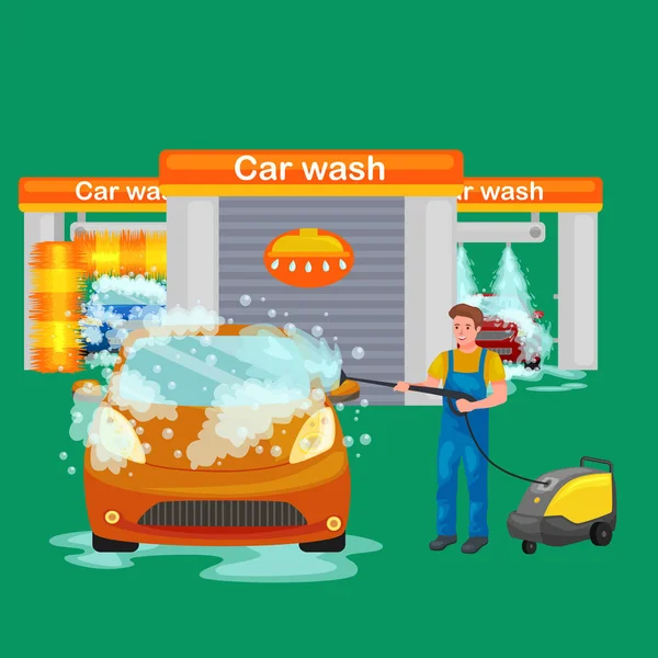 洗車サービスが自動的に石鹸と水で洗浄 — ストックベクタ