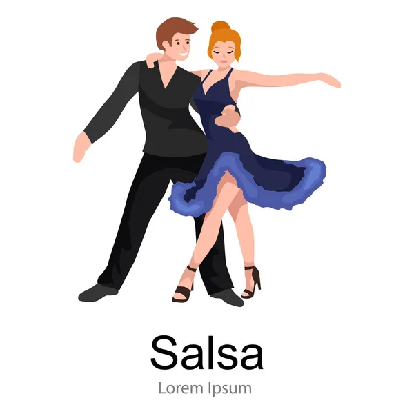 Feliz pareja de bailarines de Salsa aislados en pictograma icono blanco, hombre y mujer en vestido bailando con pasión — Archivo Imágenes Vectoriales