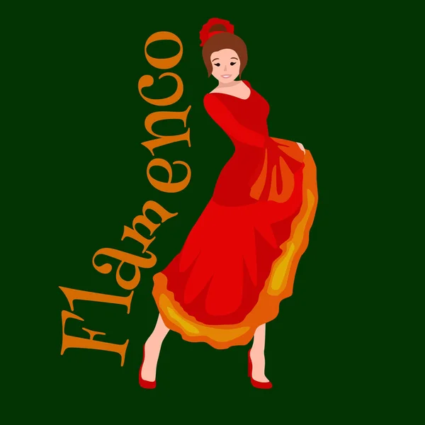 Bailarina flamenca española en vestido rojo, hermosa danza, feliz baile sexy de mujer — Vector de stock