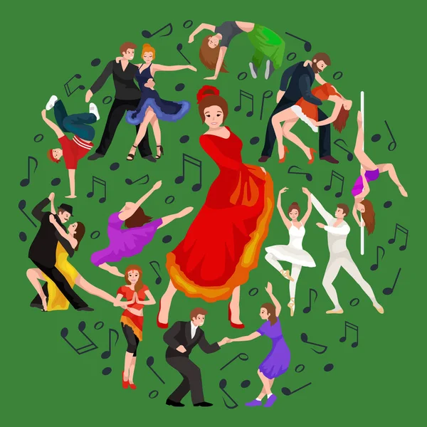 Flamencodansaren spansk flicka i röd klänning, spanska vacker Dans, glad sexig kvinna dansar flamenco — Stock vektor