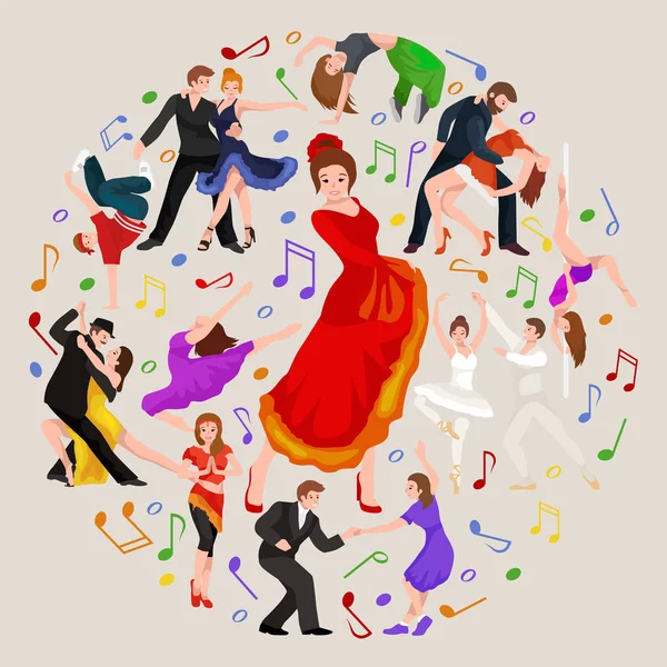 Испанская девушка фламенко танцовщица в красном платье, красивый танец, счастливая сексуальная женщина танцует — стоковый вектор