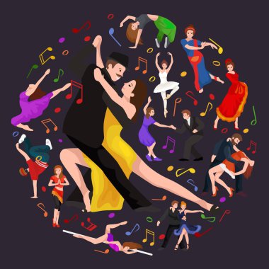 Yong çift erkek ve kadın tutku ile tango dans, tango dansçılar illüstrasyon izole vektör