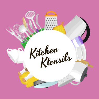 Çizgi film mutfak eşyaları kap koleksiyonu. Pişirme ekipmanları çelik mutfak ev çatal bıçak takımı