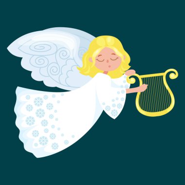 mutlu melek Hıristiyan din veya yeni yıl vektör çizim sembolü kanatlı uçan Noel tatili
