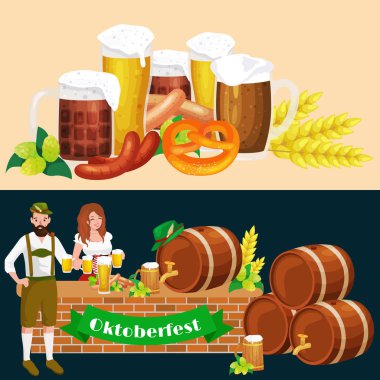 Açık ve koyu bira bir pub arka plan snacks ile bardak.