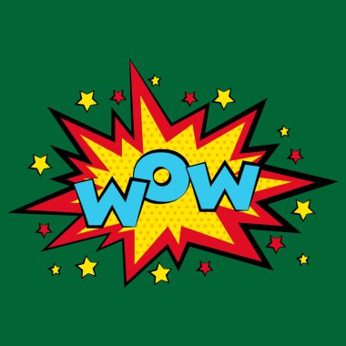 Komik ses efektleri pop sanat vektör tarzı. Ses kabarcık konuşma ile word ve komik karikatür ifade illüstrasyon geliyor