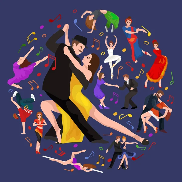 Yong couple homme et femme dansant tango avec passion, danseurs vectoriel illustration isolé — Image vectorielle