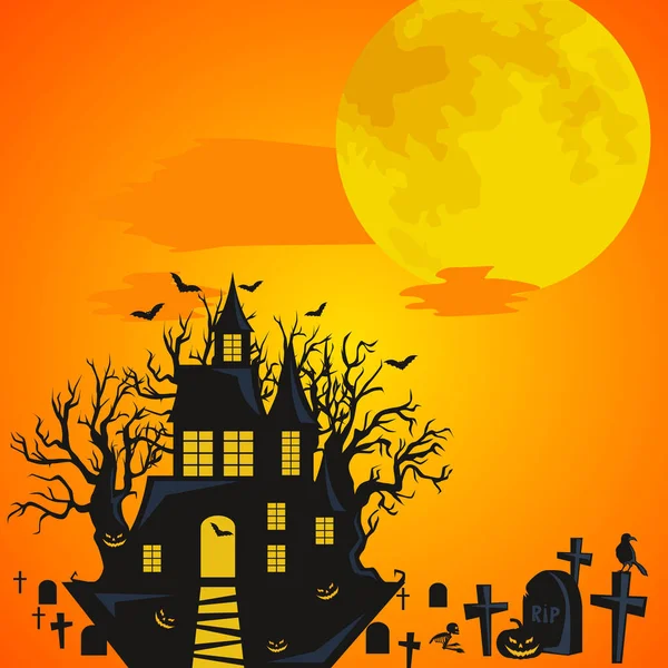 Halloween-Hintergrund. Horrorwald mit Wäldern, Gruselbaum, Kürbissen und Friedhof. — Stockvektor