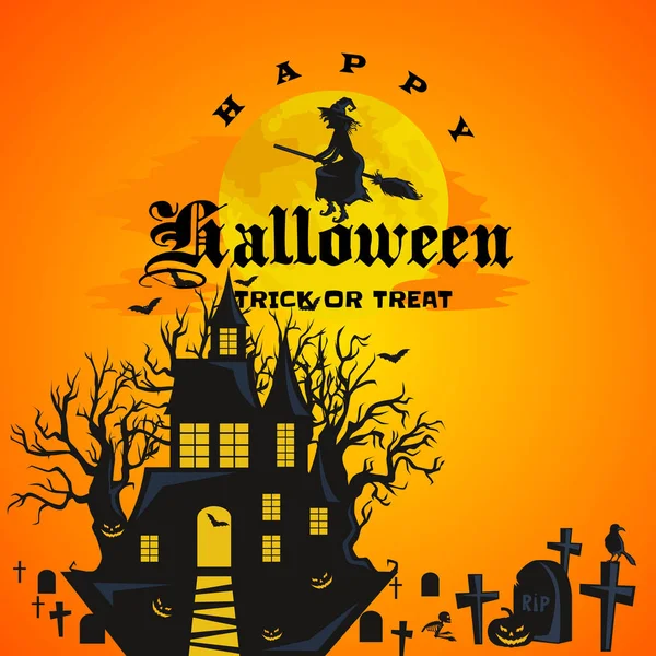 Halloween háttér. Horror erdő, erdő, a kísérteties fa, a sütőtök és a temető. — Stock Vector