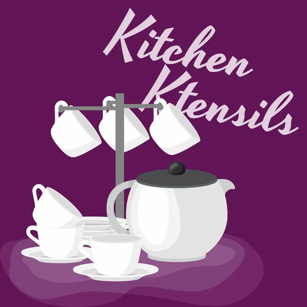 Keukengerei iconen vector set. Cartoon keuken gebruiksvoorwerp collectie voor huishoudelijke bestek, keuken apparatuur — Stockvector