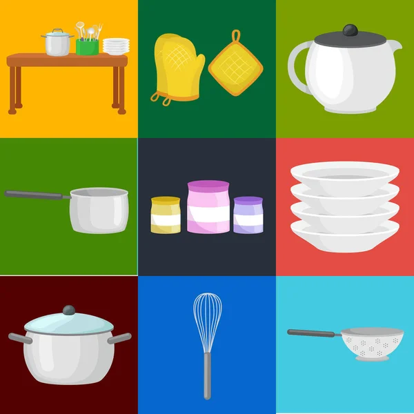 Ensemble bannière pour la cuisine et la nourriture avec ustensiles de cuisine, Cuisine d'outils pour la cuisine ou les repas, équipement ménager — Image vectorielle