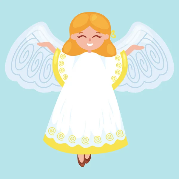 キリスト教の宗教や新年のベクトル図のシンボルのような翼を持つ幸せの天使飛行クリスマス休暇 — ストックベクタ