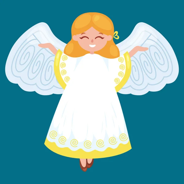 Natal feriado voando anjo feliz com asas como símbolo na religião cristã ou ilustração vetor ano novo — Vetor de Stock