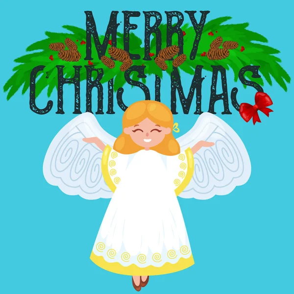 Natal feriado voando anjo feliz com asas como símbolo na religião cristã ou ilustração vetor ano novo —  Vetores de Stock