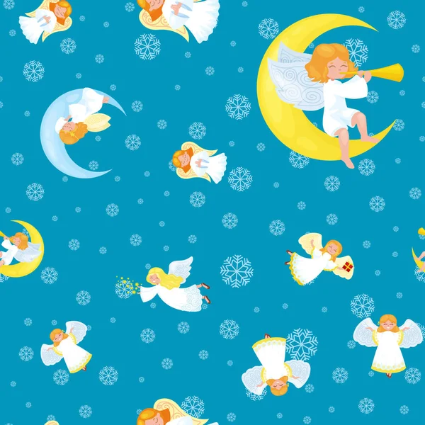 gökyüzünde uçan kız kanatlı, kış tatil illüstrasyon kar kar taneleri yıldızı parlayan ve angel sorunsuz xmas vektör desen, Sunni Noel arka plan