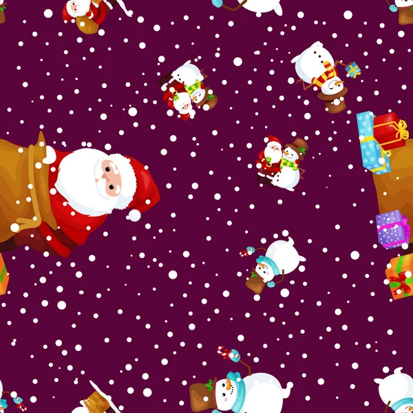 Veselé Vánoce a šťastný nový rok přátel Santa Claus v hat sněhulák v šálu slavit Vánoce, sníh z vloček vektorové ilustrace — Stockový vektor