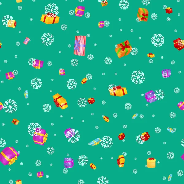 Naadloze patroon gift box voor vakantie presenteert met linten en strikken, kerstcadeautjes achtergrond, gelukkige verjaardag of xmas vector illustratie — Stockvector