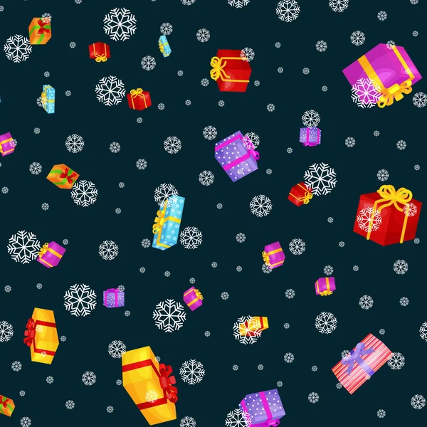 Vzor bezešvé krabičky pro dovolenou představuje s stuhy a mašle, vánoční dárky pozadí, šťastný, narozeniny nebo Vánoce vektorové ilustrace — Stockový vektor