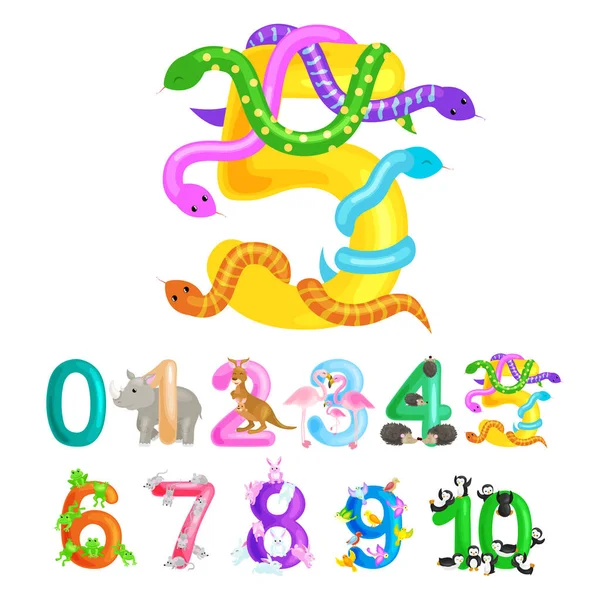 Beş numaralı sıra yılan tutarı 5 hayvanlar alfabe anaokulu kitaplar abc veya İlköğretim Okulu poster koleksiyonu vektör çizim hesaplama yeteneği ile sayma çocuk eğitimi için