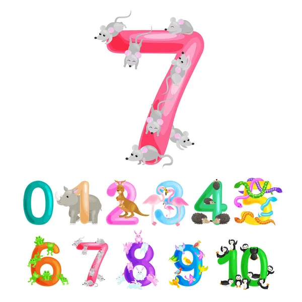 sıra sayıları tutar hayvanlar alfabe anaokulu kitaplar abc veya İlköğretim Okulu poster koleksiyonu vektör çizim hesaplama yeteneği ile sayma çocuk eğitimi için