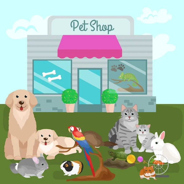 Tienda de mascotas, accesorios y tienda veterinaria . — Archivo Imágenes Vectoriales