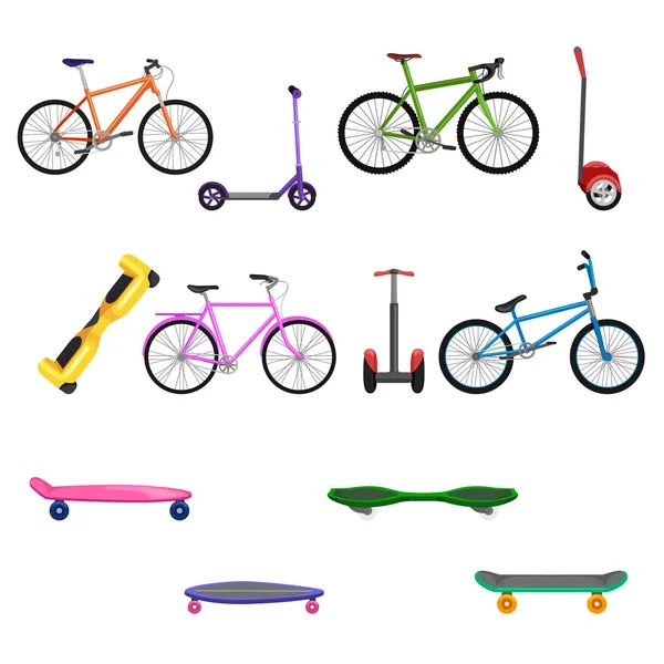 Illustration vectorielle de véhicule électrique à mobilité à une et deux roues, roues à roulettes de vélo de transport urbain écologique alternatif, scooter — Image vectorielle