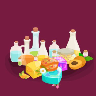 Doğal el yapımı Sabun ve zeytin illüstrasyon vektör