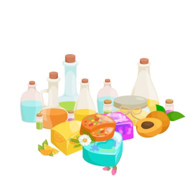 doğal organik el kümesi sabun ile zeytin vektör çizim, vücut güzellik bakım kavramı, doğa kozmetik aroma bar bitkisel el yapımı spa ürünleri koleksiyonu için yapılır