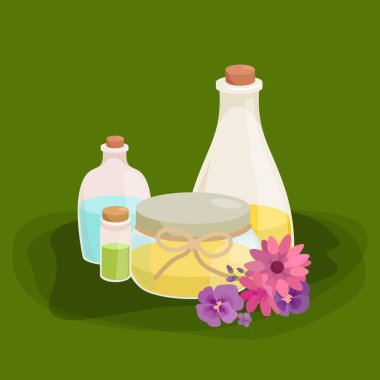 Organik temel aroma yağı ve sabun bar setiyle şişeleri
