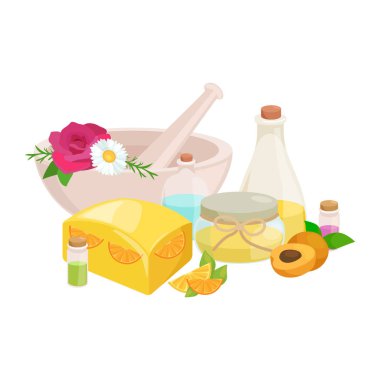 doğal organik el kümesi sabun ile zeytin vektör çizim, vücut güzellik bakım kavramı, doğa kozmetik aroma bar bitkisel el yapımı spa ürünleri koleksiyonu için yapılır