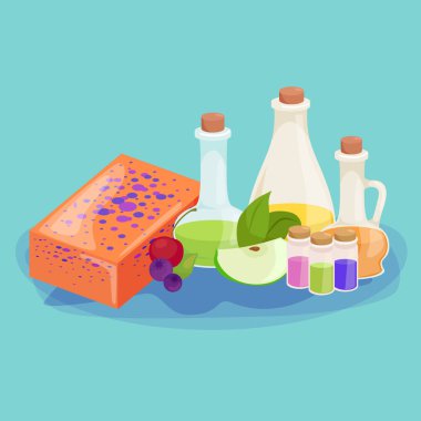 doğal organik el kümesi sabun ile zeytin vektör çizim, vücut güzellik bakım kavramı, doğa kozmetik aroma bar bitkisel el yapımı spa ürünleri koleksiyonu için yapılır