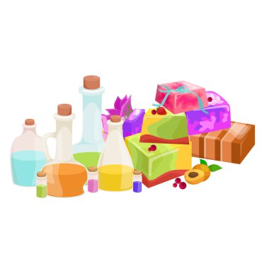 doğal organik el kümesi sabun ile zeytin vektör çizim, vücut güzellik bakım kavramı, doğa kozmetik aroma bar bitkisel el yapımı spa ürünleri koleksiyonu için yapılır