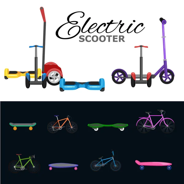 Scooter électrique isolé, illustration vectorielle de véhicule de mobilité à une et deux roues, transport urbain alternatif écologique — Image vectorielle