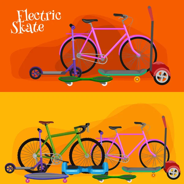 Izolované elektrické scooter, jeden a dva kolové mobility vozidla vektorové ilustrace, Eco alternativní městská doprava — Stockový vektor